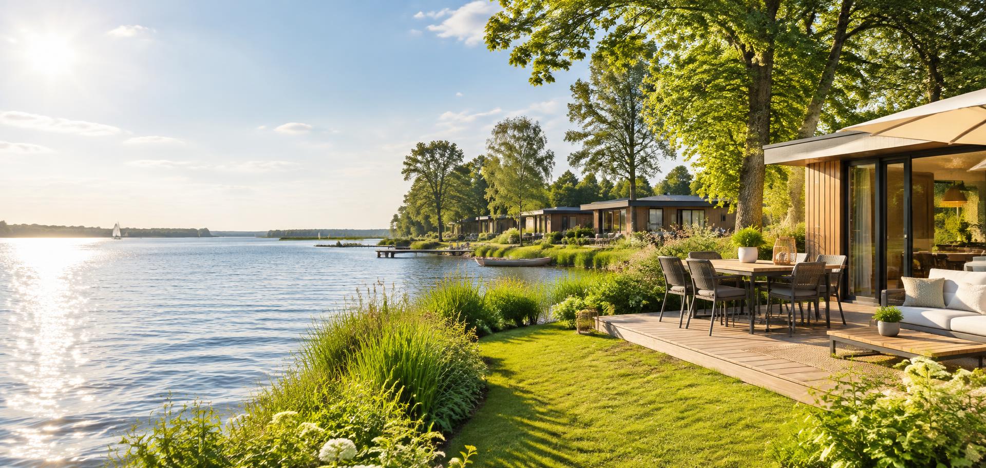 Vakantiehuisjes aan een zonnig meer
